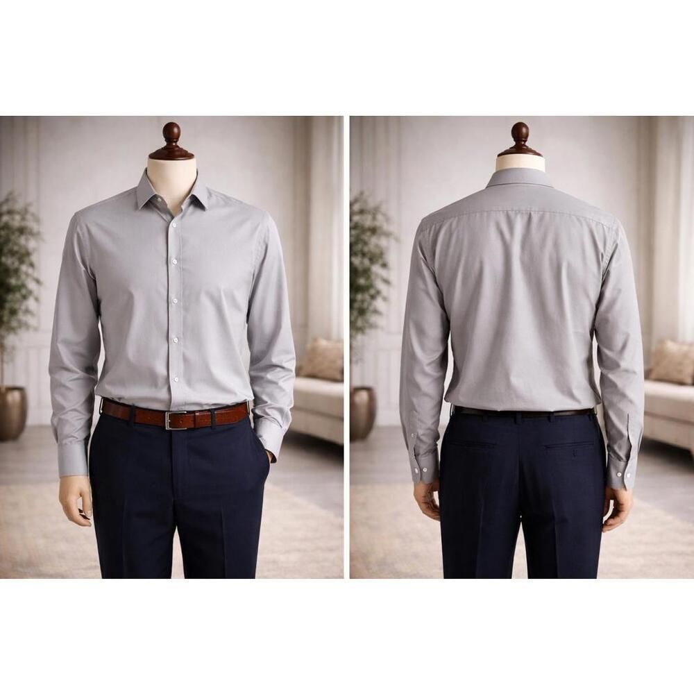 Michael Kors Men’s Dress Shirt Size L 16.5 32/33 Gray Wrinkle Free Long Sleeve
